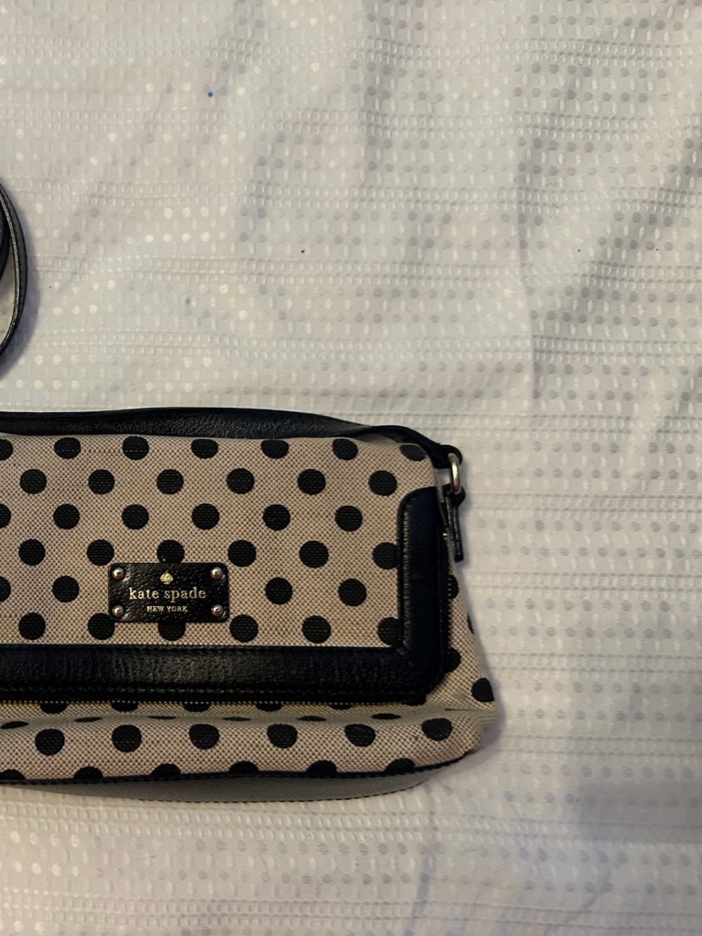 kate spade Beige Canvas Polka Dot Crossbody with Black Trim